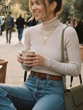 Sonoma Women's Off-White Ribbed Turtleneck Sweater